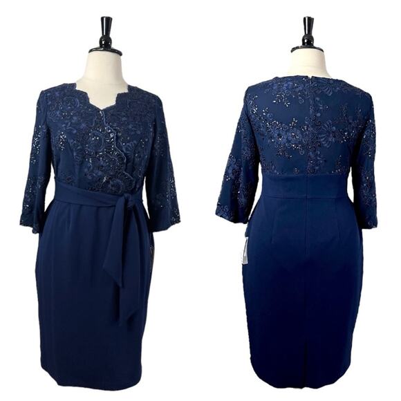 Alex Evenings New Cocktail Dress Sequin V-neck 3/4 Sleeves Women’s Plus Size 14W - Picture 15 of 16